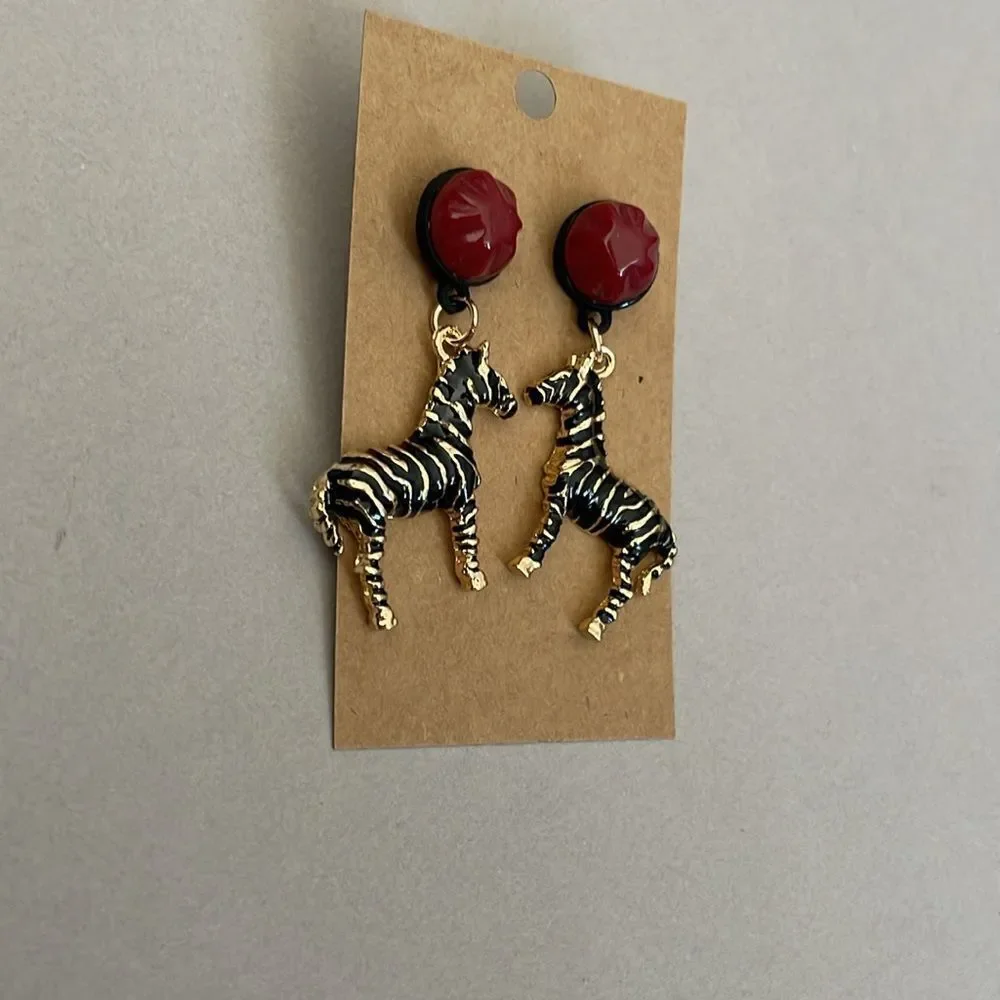 Elegant Gold Zebra Drop Earrings A1220